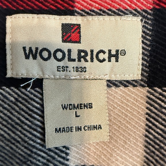 WOOLRICH Womens Red Black Tan Plaid Flannel Shirt Long Sleeve Button Up‎ Size L - Picture 4 of 11